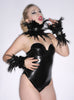 Latex Double Ruffle Wrist Cuffs with Spikes and Feathers
