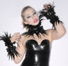 Latex Double Ruffle Choker with Spikes and Feathers