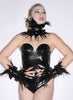 Latex Accessory Set: Double Ruffle Choker and Cuffs with SPIKES and FEATHERS